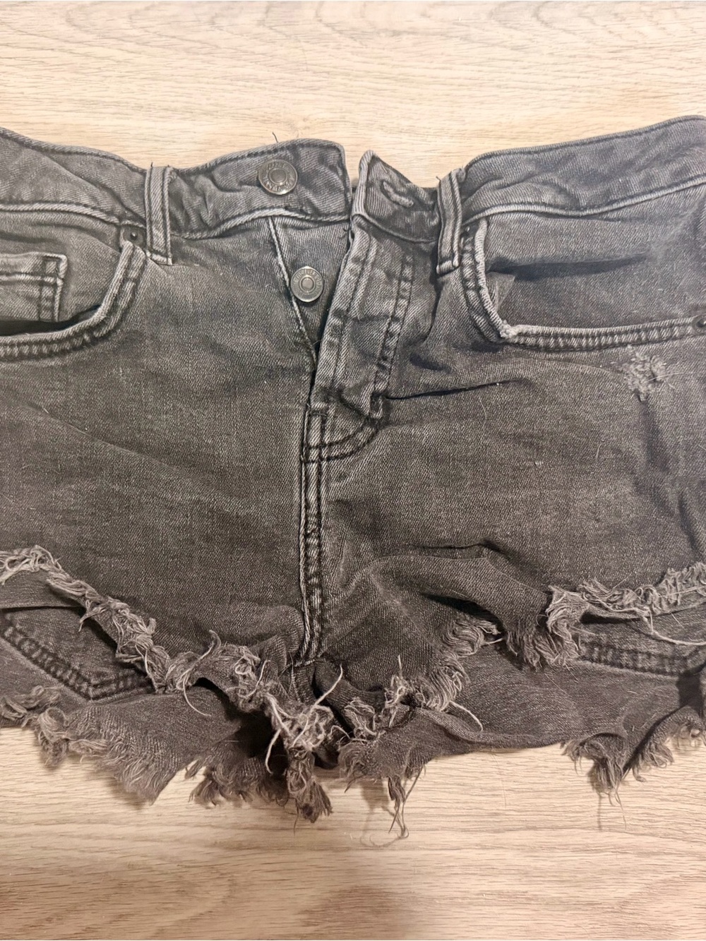Forever 21 Black Distressed Frayed Hem Denim Shorts